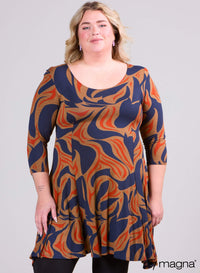 Magna A-line Dress Waves Camel Navy