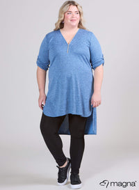 Magna Zip Tunic High Low - Wool Feel Solid Dark Sky Blue
