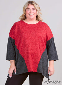 Magna 2 Tones Loose Fit Sweater - Wool Feel NC Red