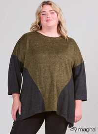 Magna 2 Tones Loose Fit Sweater - Wool Feel NC Olive Green