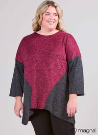 Magna 2 Tones Loose Fit Sweater - Wool Feel NC Wine Red