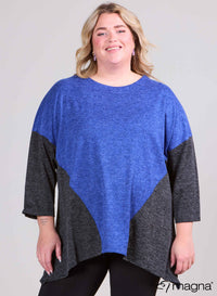 Magna 2 Tones Loose Fit Sweater - Wool Feel NC Royal Blue