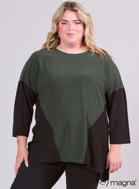 Magna 2 Tones Loose Fit Sweater - Wool Feel Olive Green