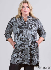 Magna Warme Klassieke Tuniek met Zakjes Geblokte Lijnen Zwart/Grijs
