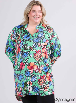 Magna Classic Pockets Tunika Flower Green