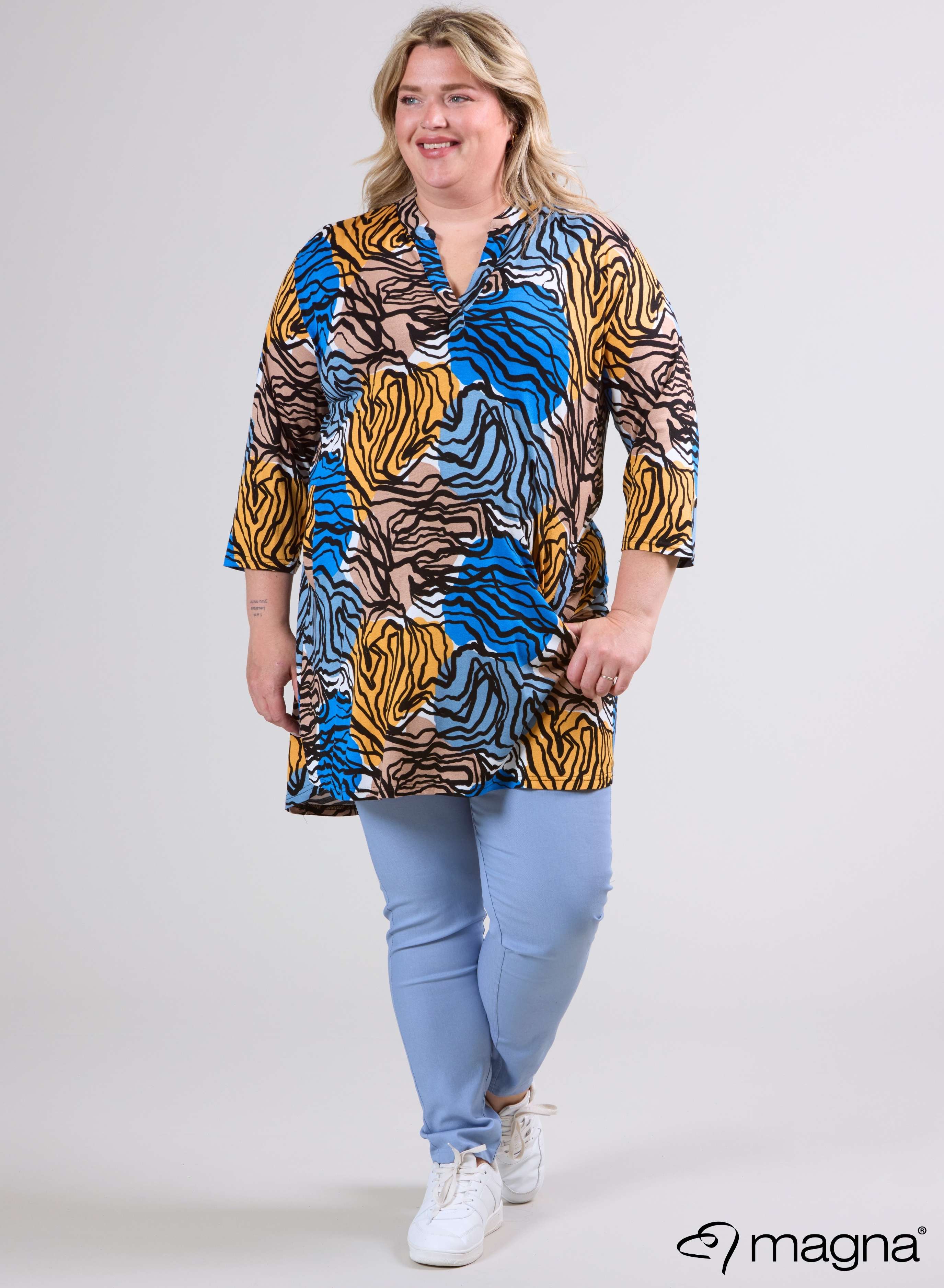 Magna Classic Pockets Tunic Yellow Blue