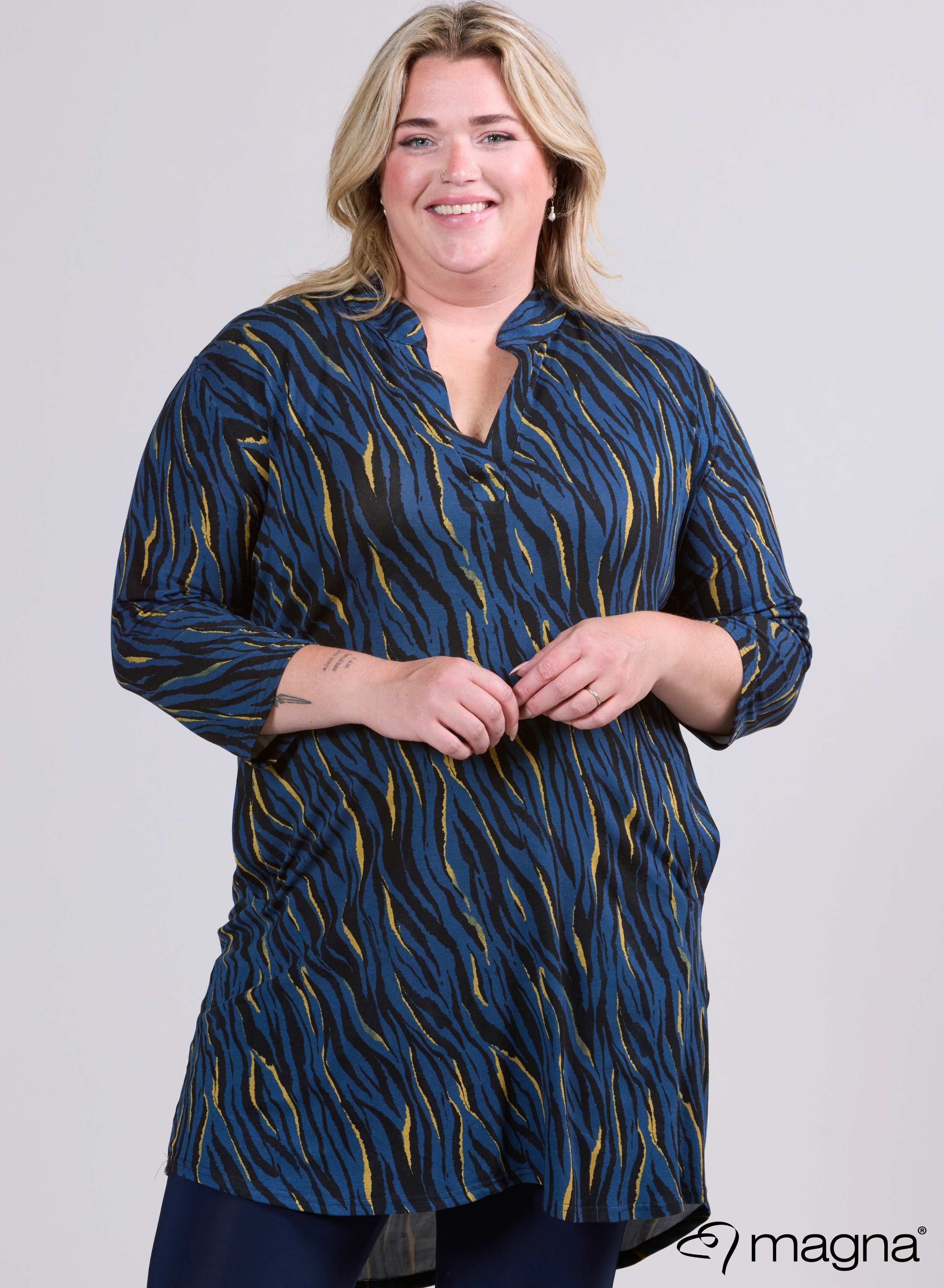 Magna Klassieke Tuniek met Zakjes Zebra Strepen Blauw