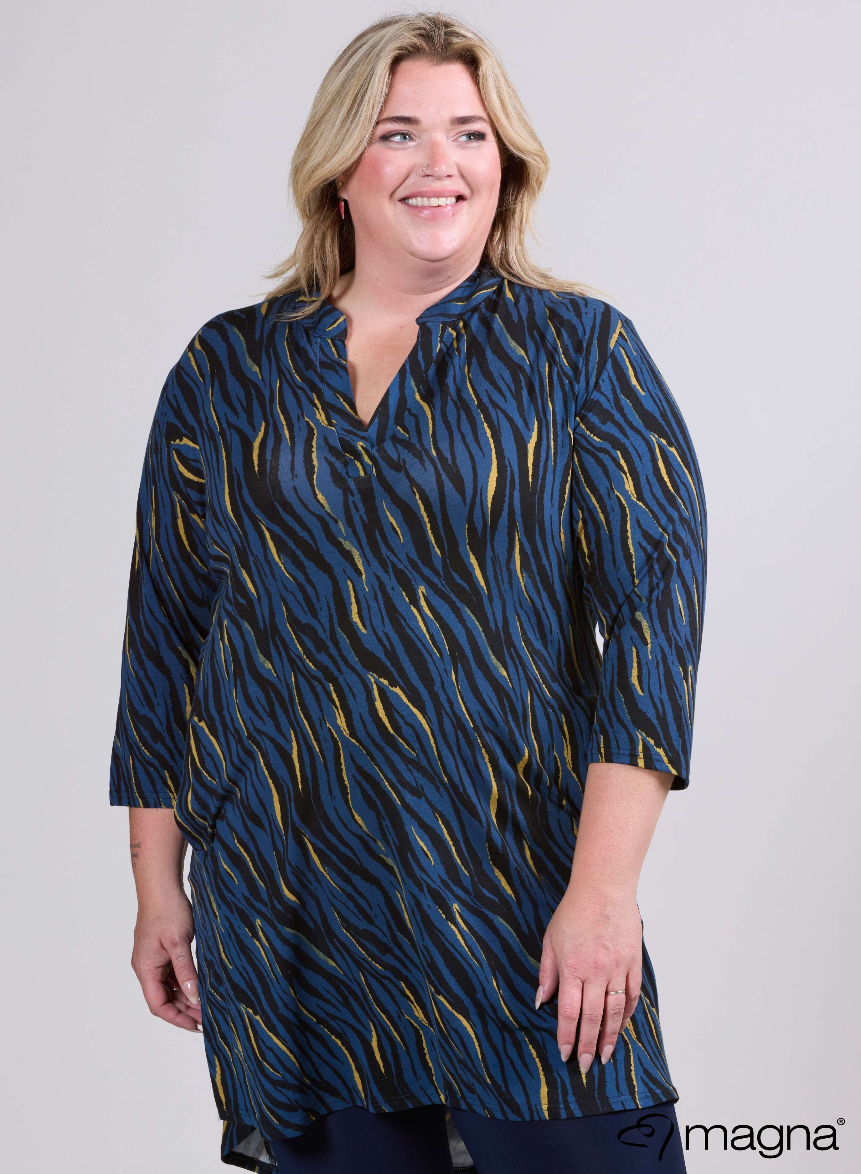 Magna Klassieke Tuniek met Zakjes Zebra Strepen Blauw