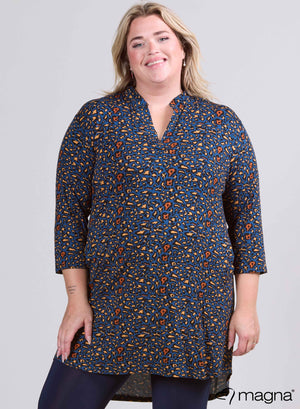 Magna Klassieke Tuniek met Zakjes Luipaard Blauw Print