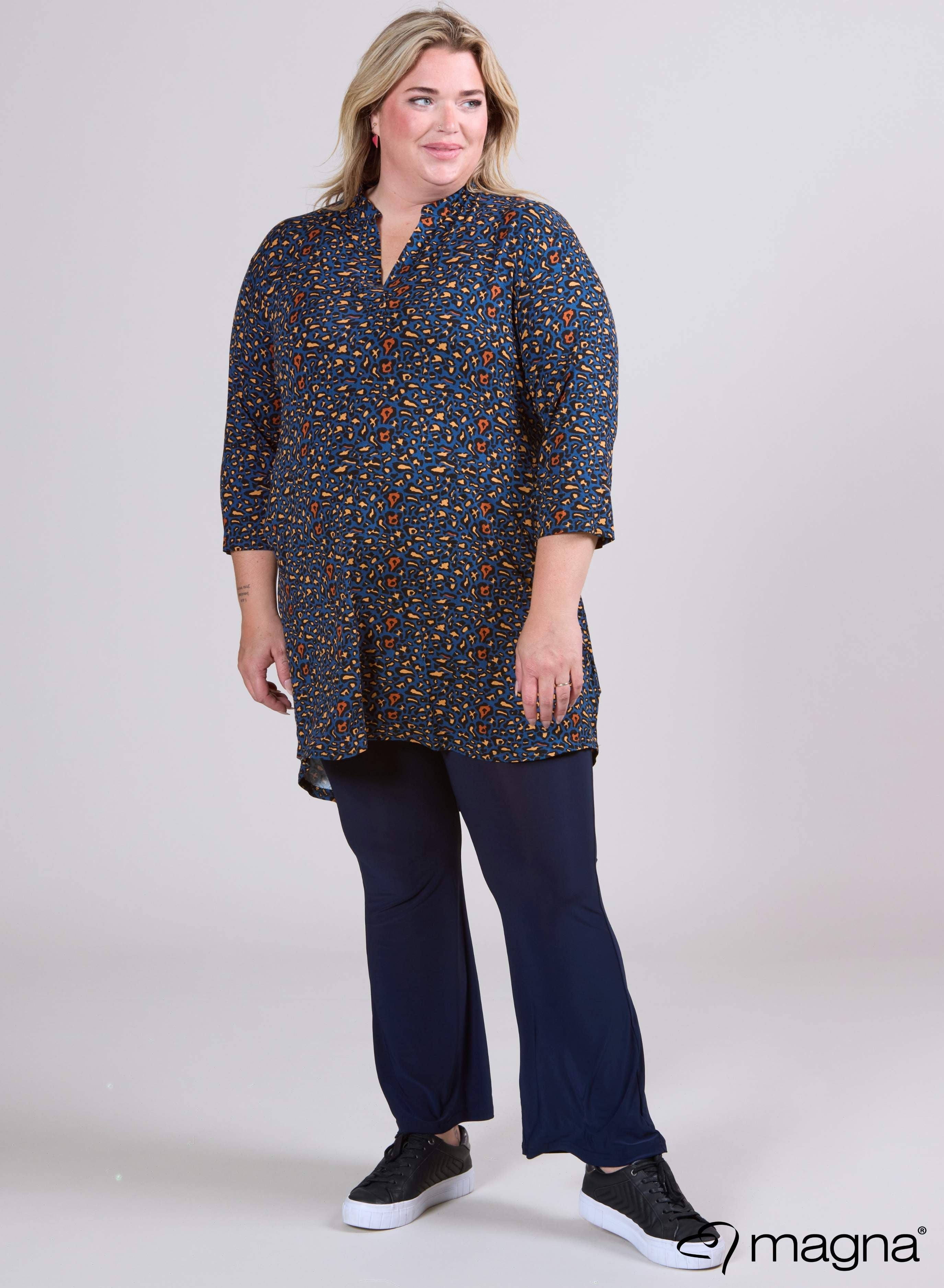 Magna Klassieke Tuniek met Zakjes Luipaard Blauw Print