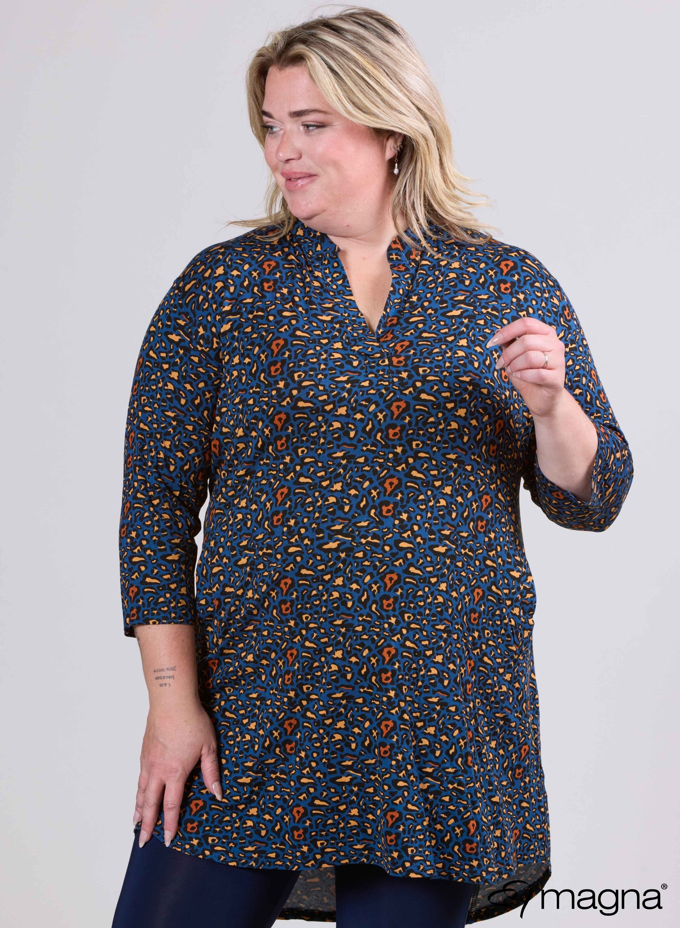 Magna Klassieke Tuniek met Zakjes Luipaard Blauw Print
