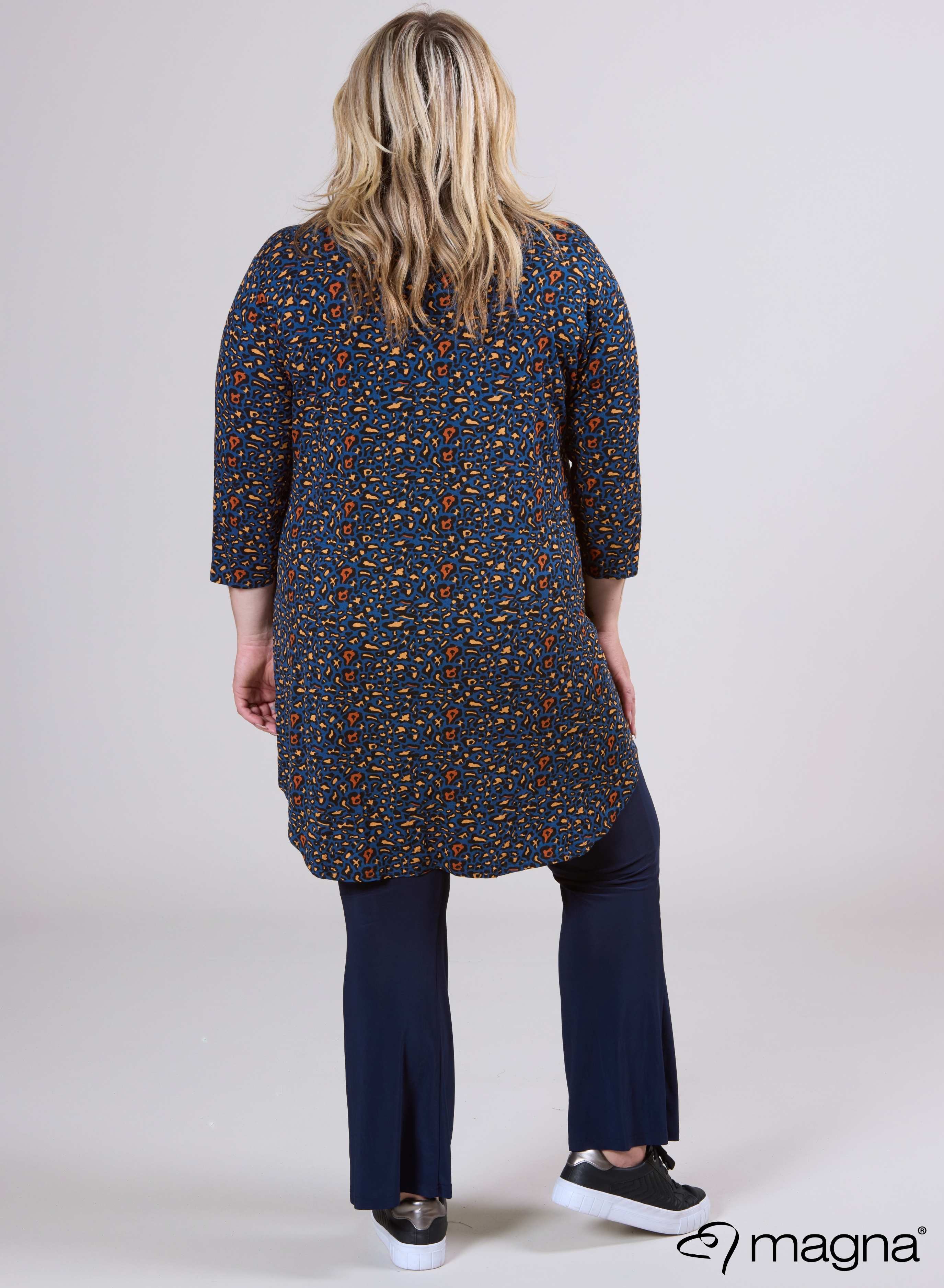 Magna Klassieke Tuniek met Zakjes Luipaard Blauw Print