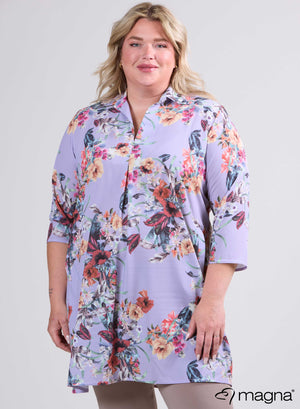 Magna A-Linien-Bluse aus leichtem Viskose-Chiffon mit Print, geblümt, Lila