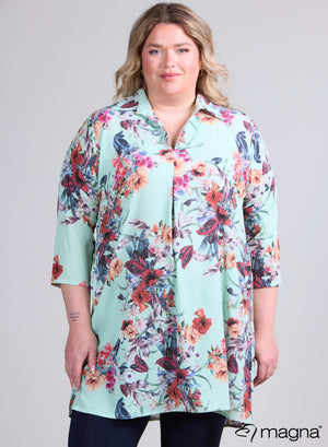 Magna A-Linien-Bluse aus leichtem Viskose-Chiffon mit Print, geblümt, Mint