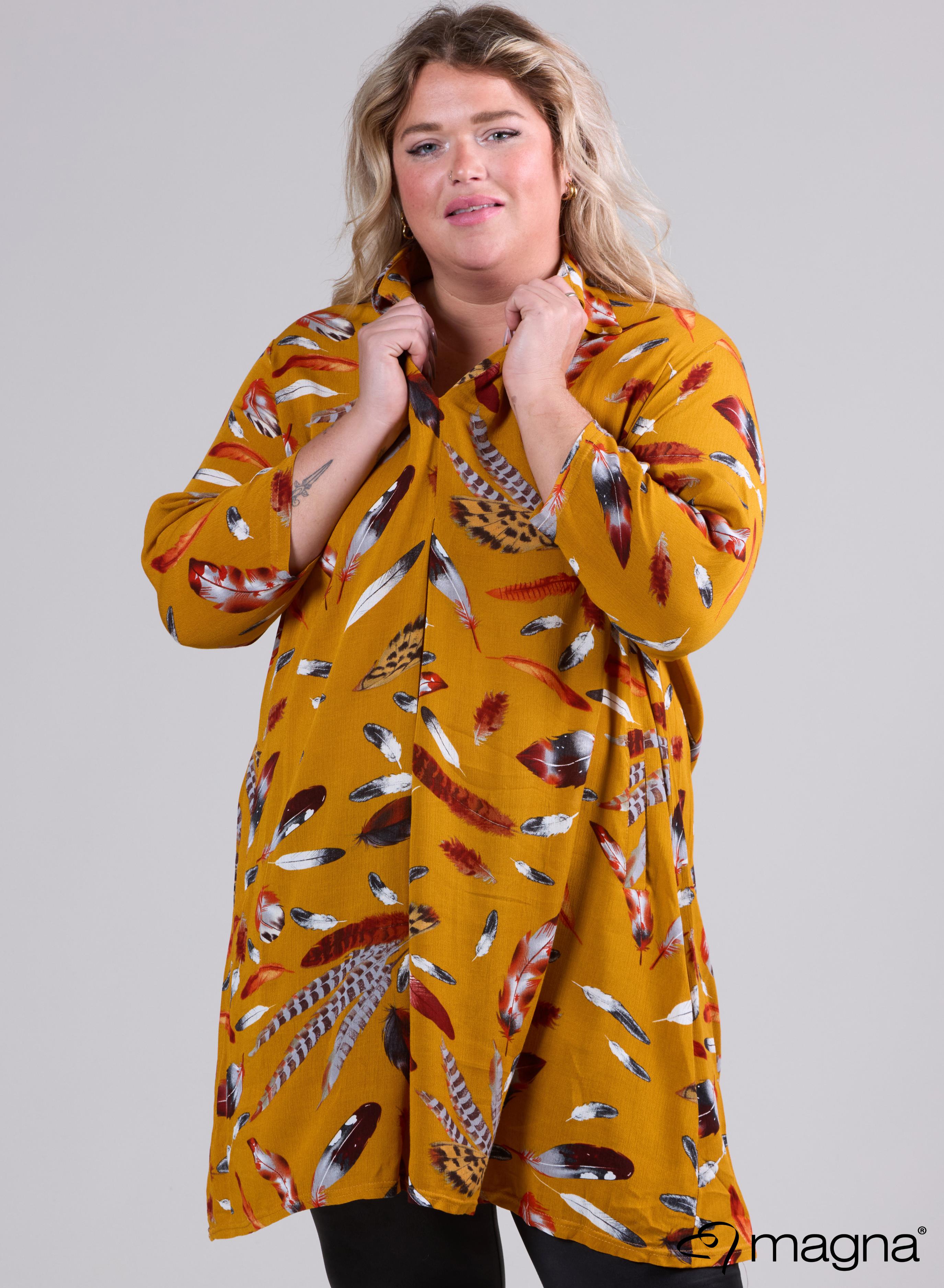 Magna A-line Light Viscose Tunic Ochre Feathers