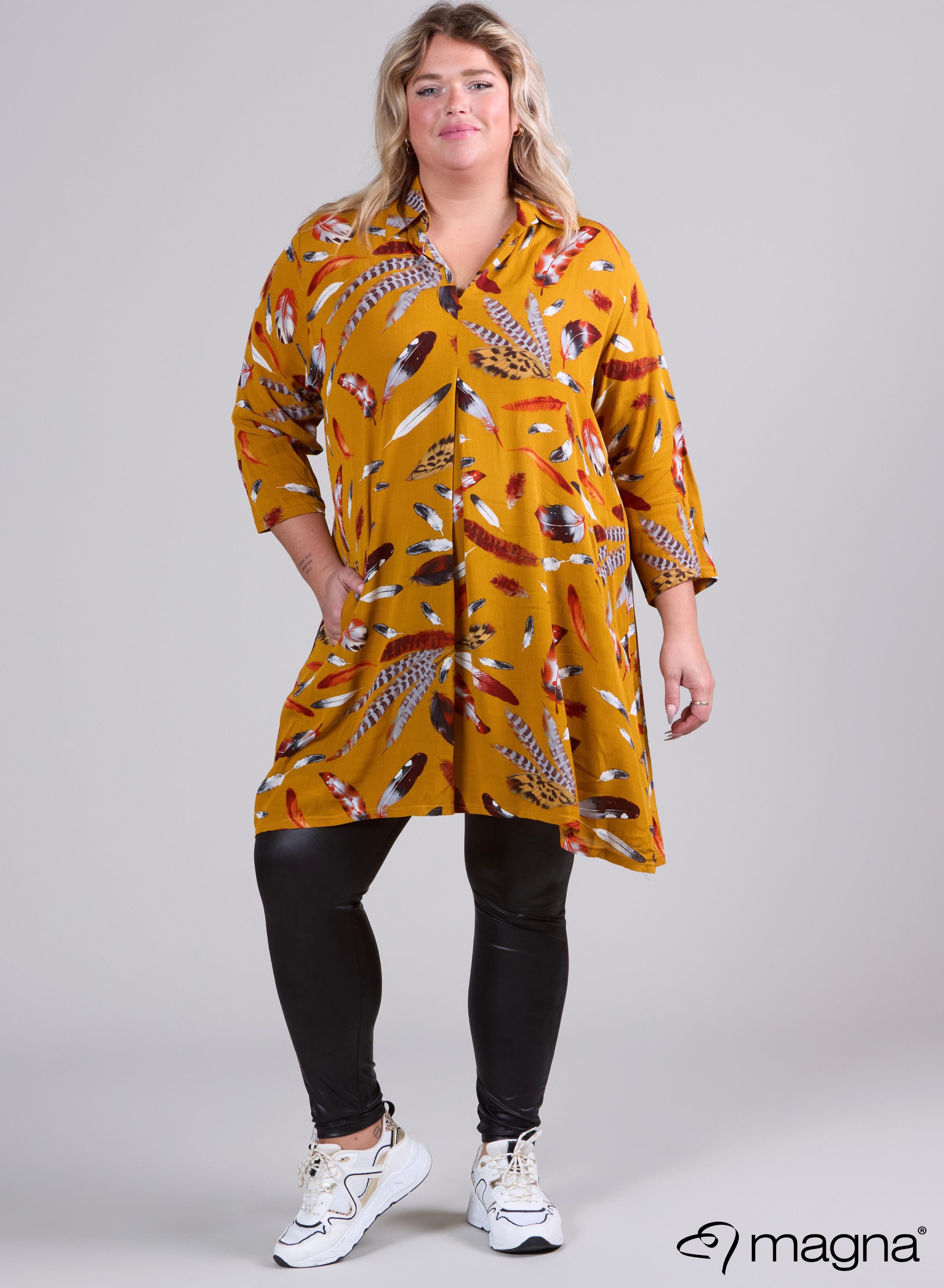 Magna A-line Light Viscose Tunic Ochre Feathers