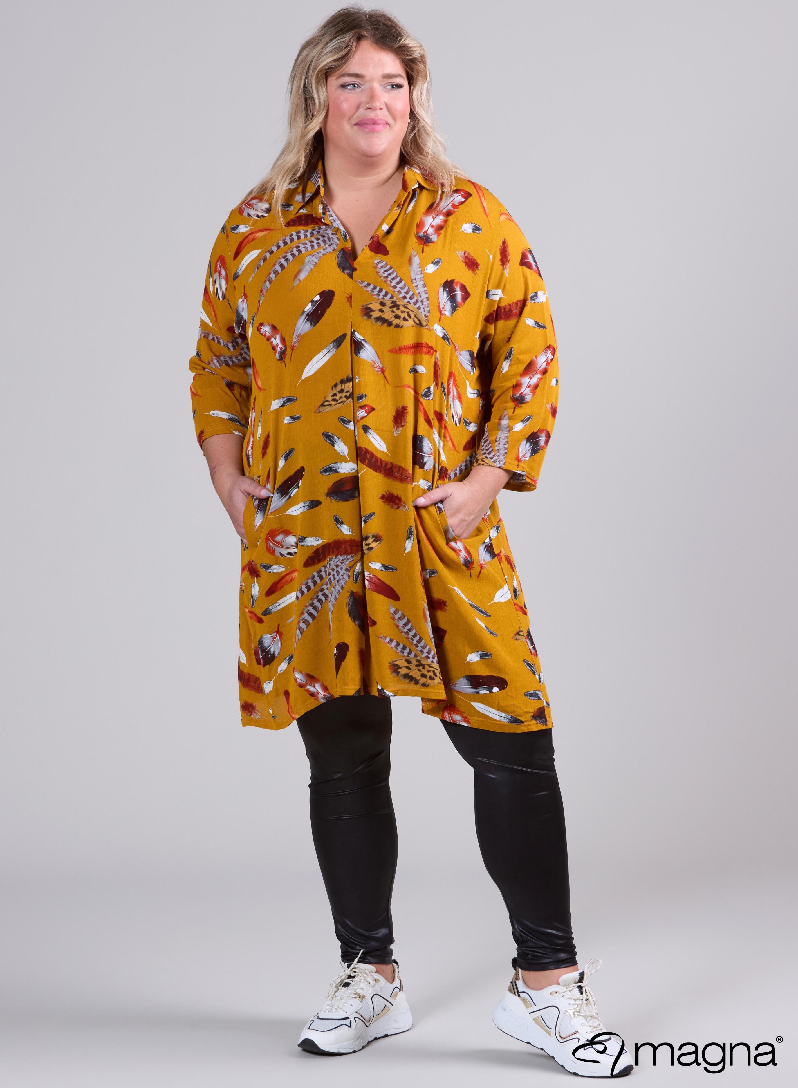 Magna A-line Light Viscose Tunic Ochre Feathers