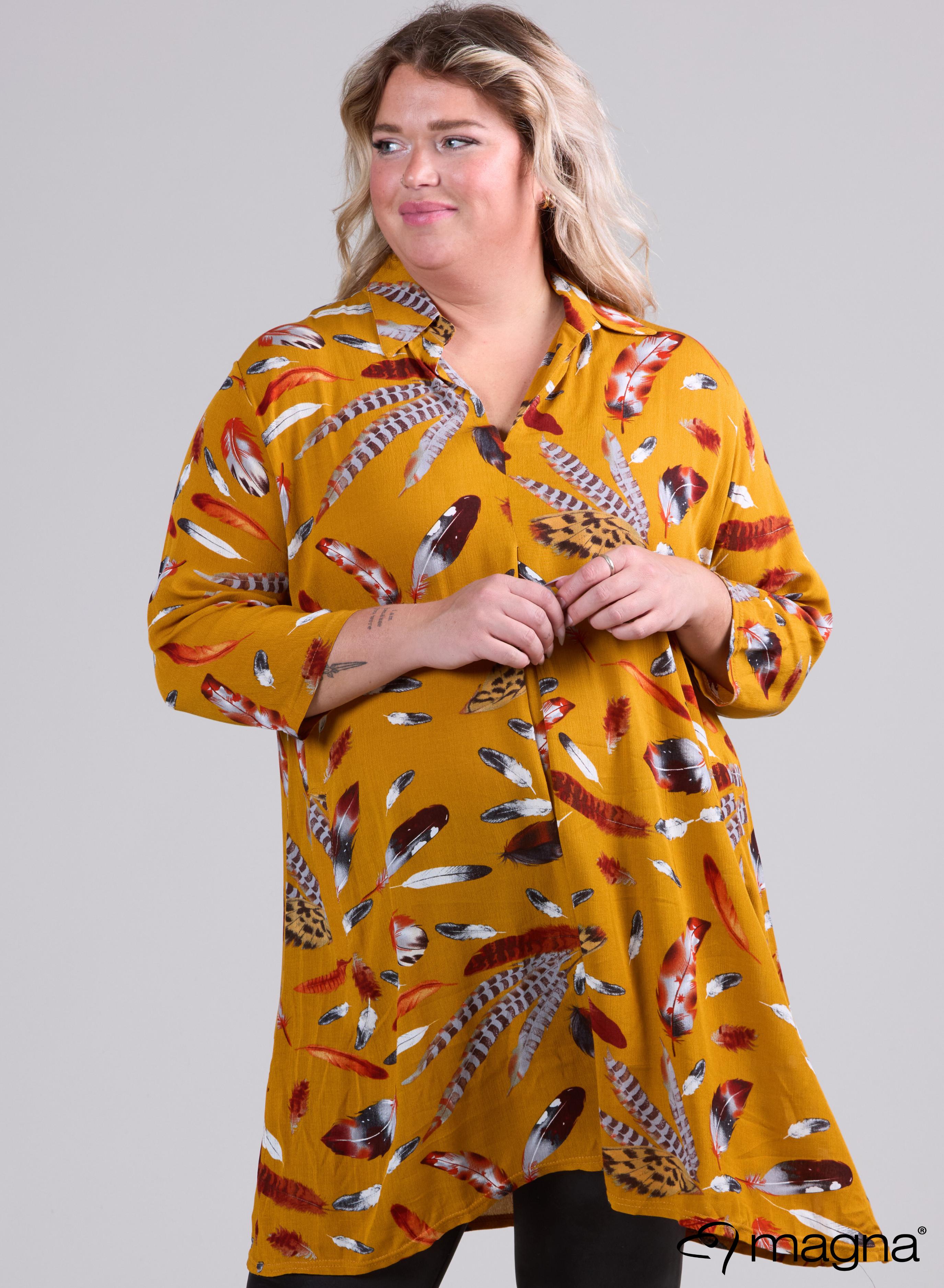 Magna A-line Light Viscose Tunic Ochre Feathers