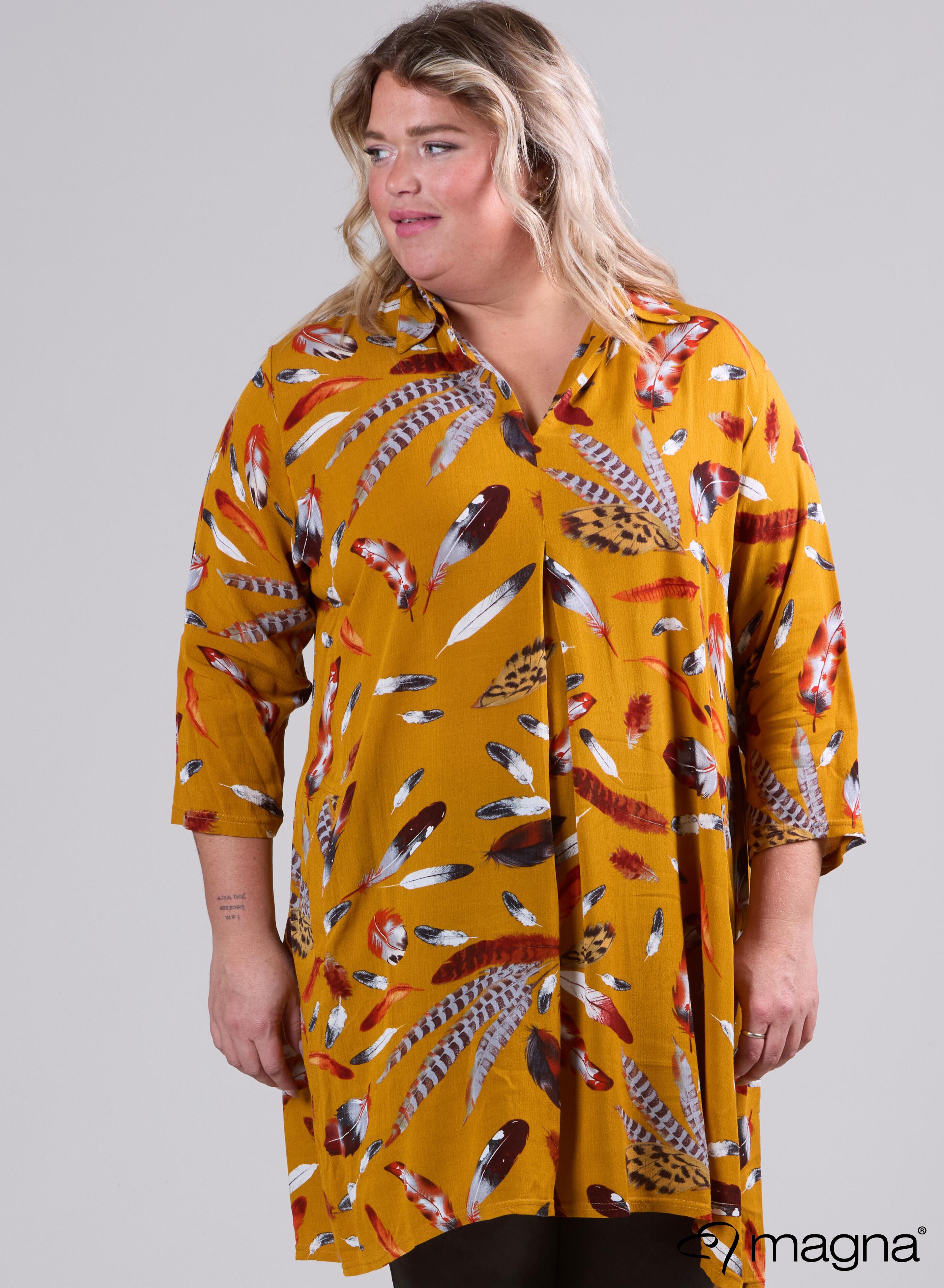 Magna A-line Light Viscose Tunic Ochre Feathers