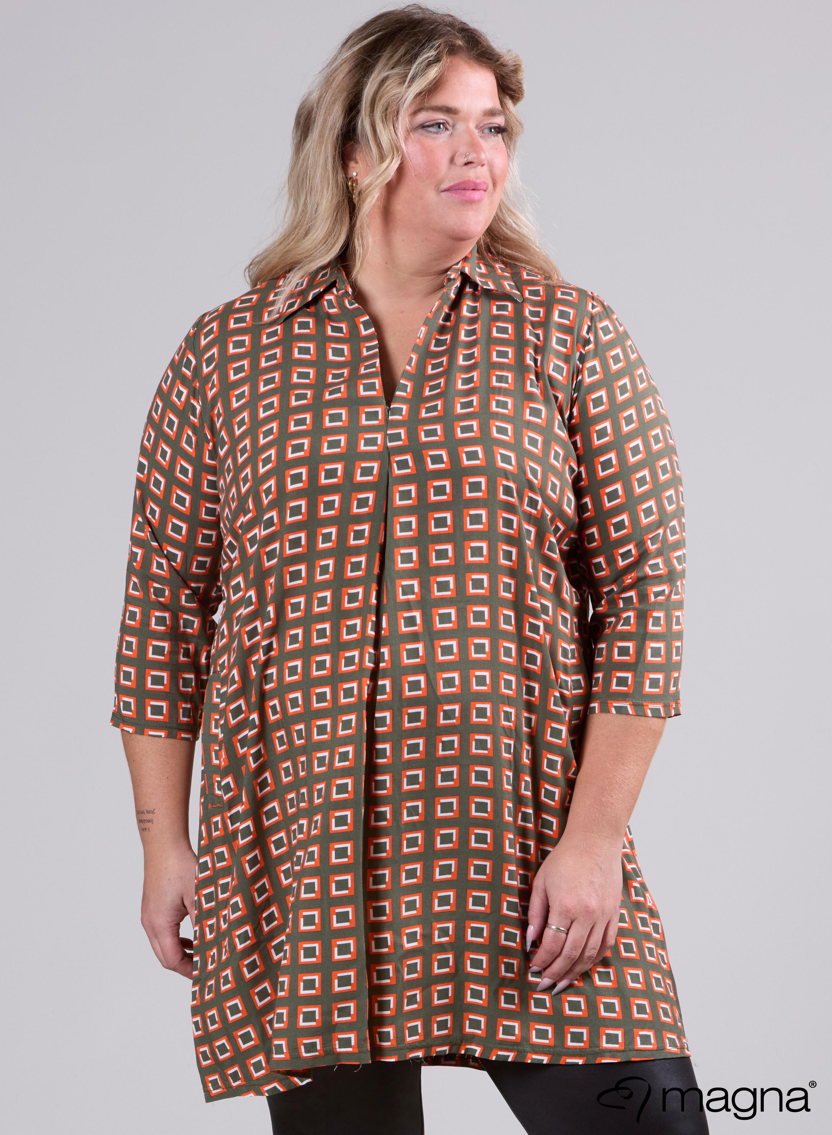Magna A-line Light Viscose Tunic Blocks Green Orange