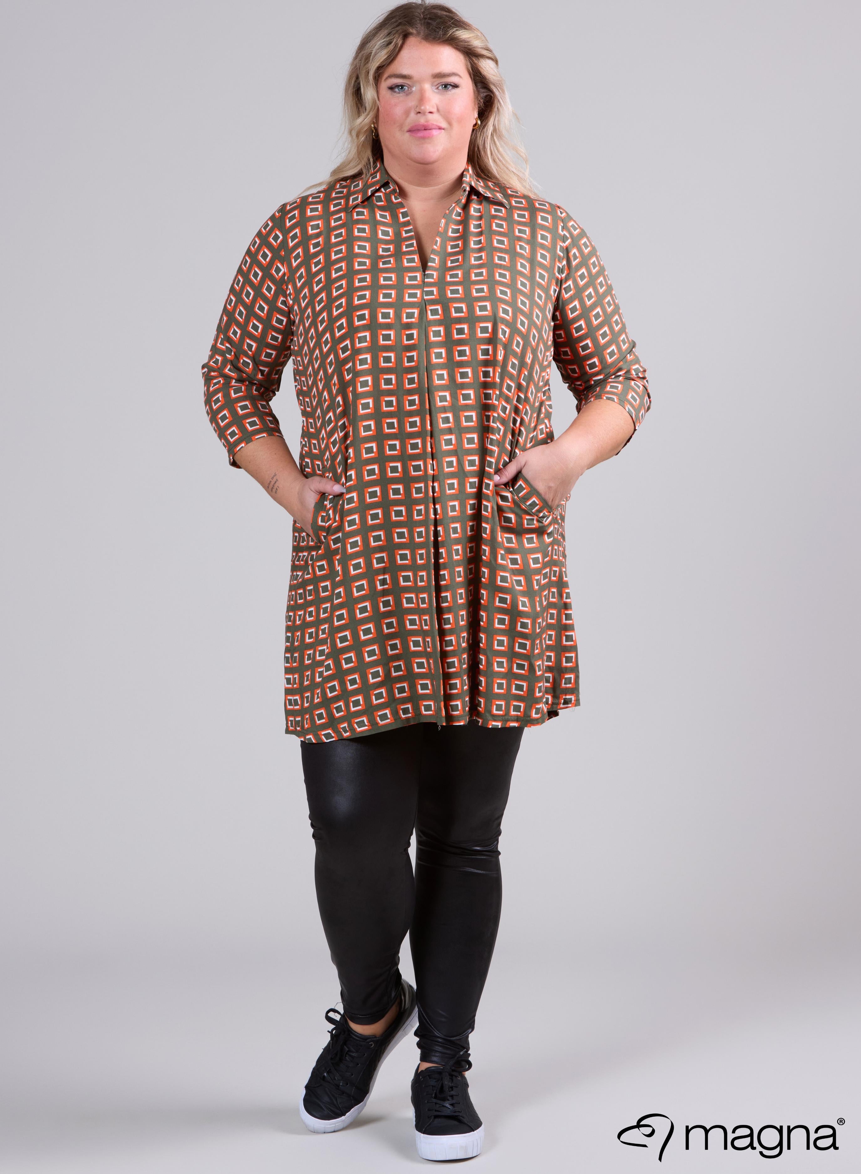 Magna A-line Light Viscose Tunic Blocks Green Orange