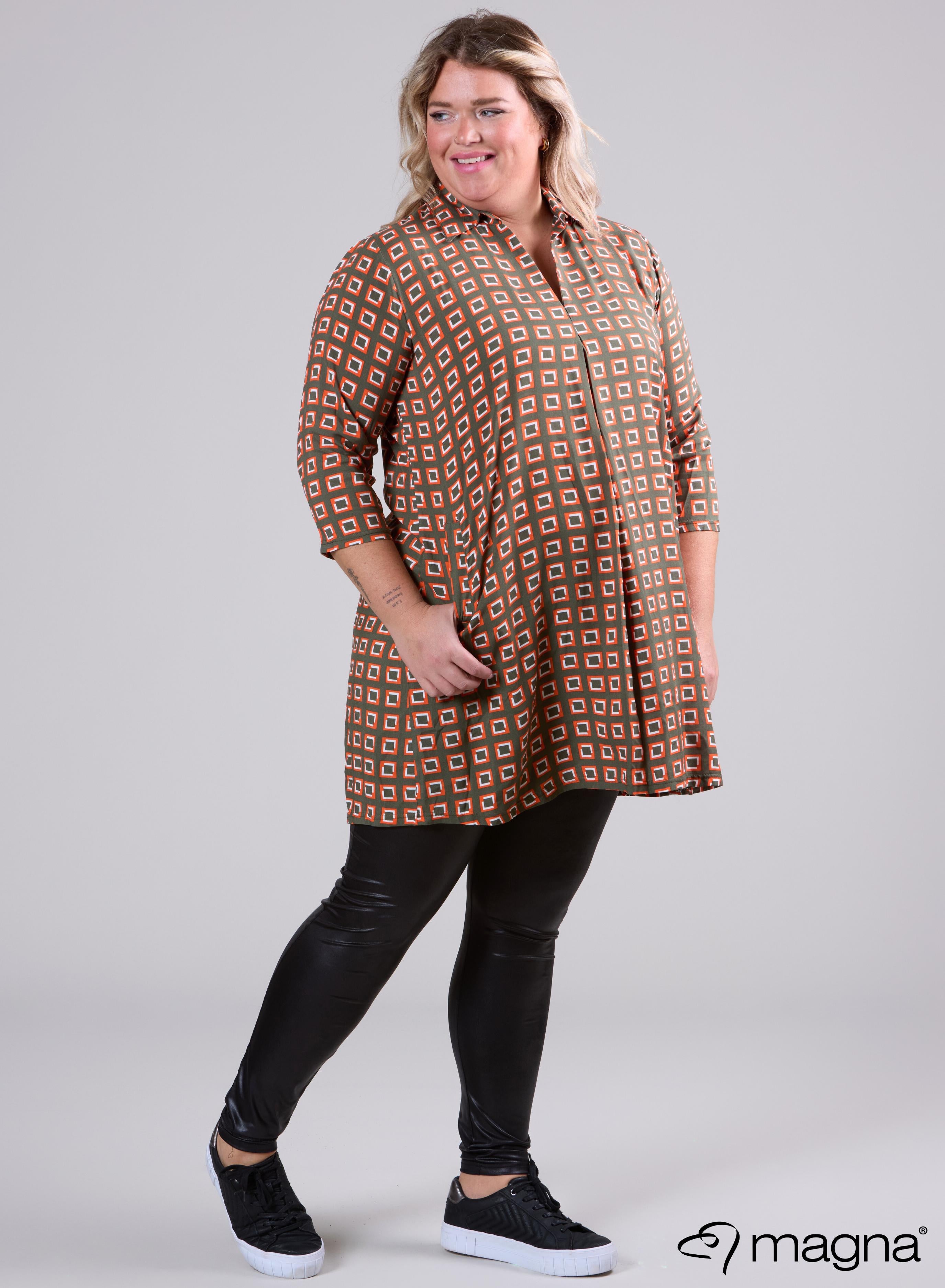 Magna A-line Light Viscose Tunic Blocks Green Orange