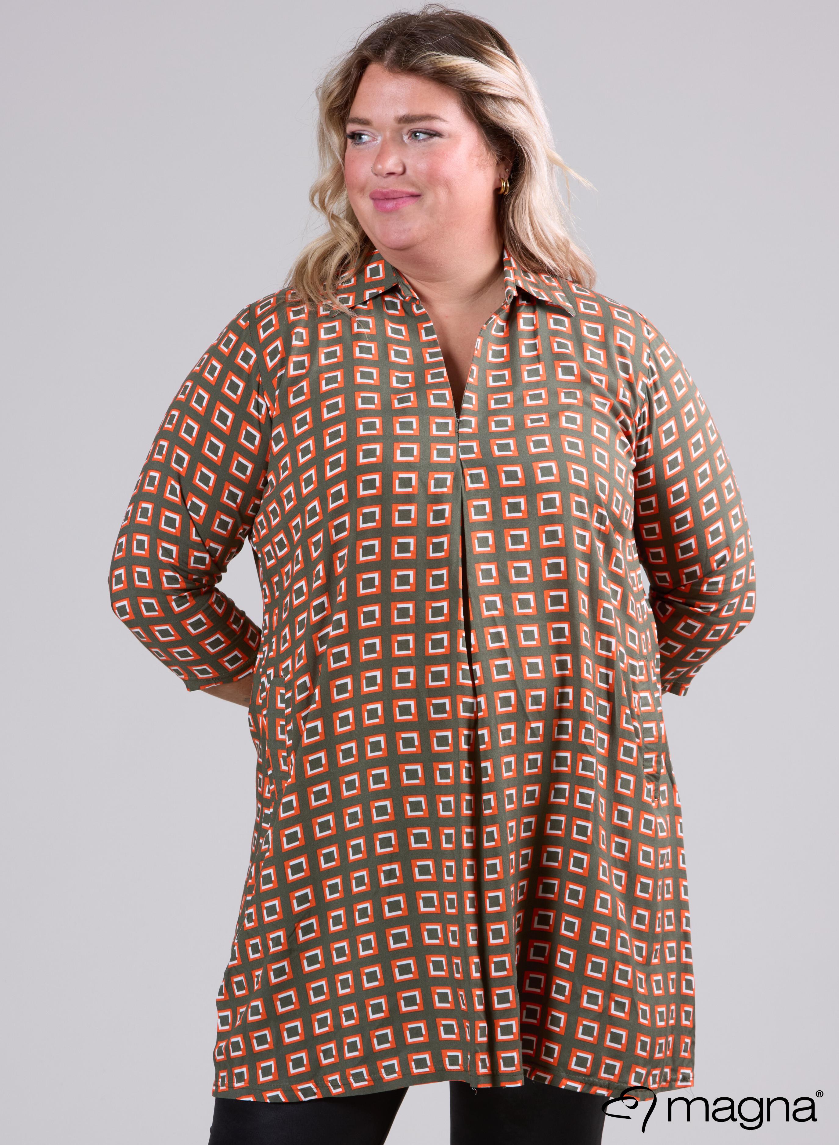 Magna A-line Light Viscose Tunic Blocks Green Orange