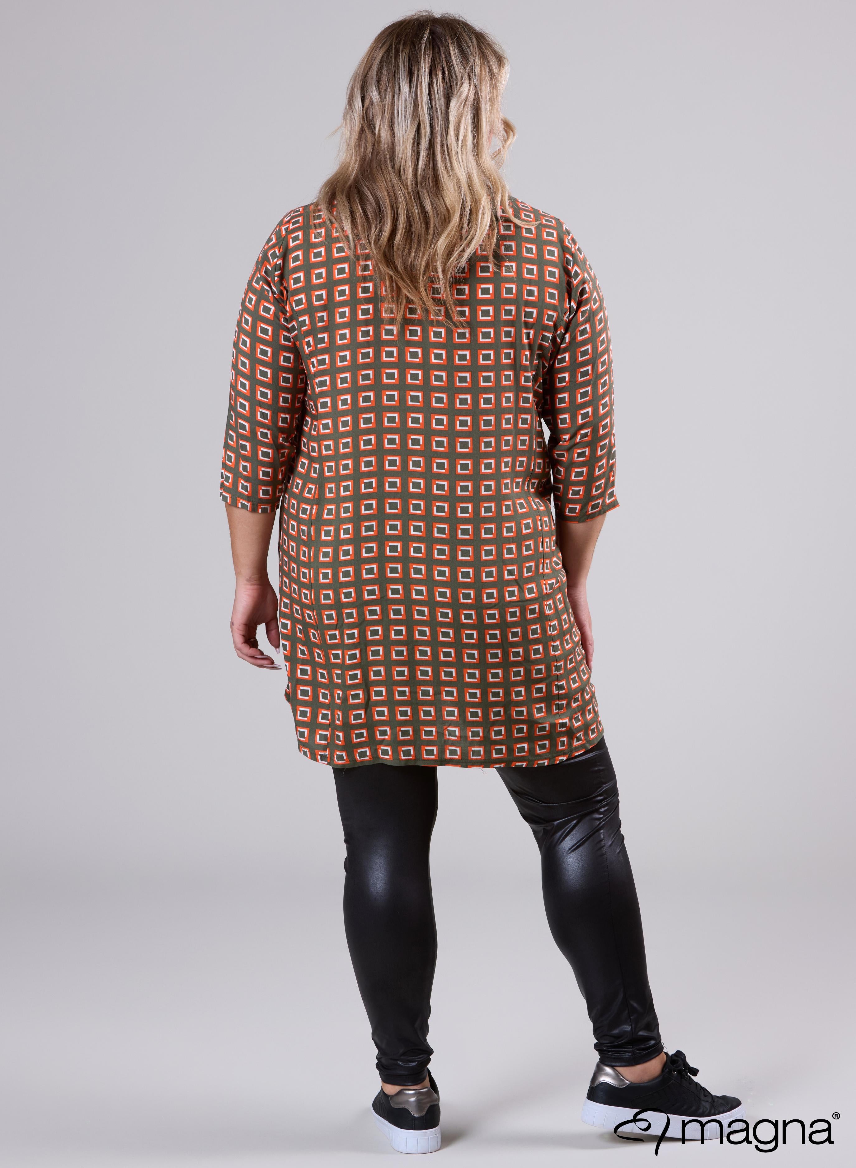 Magna A-line Light Viscose Tunic Blocks Green Orange