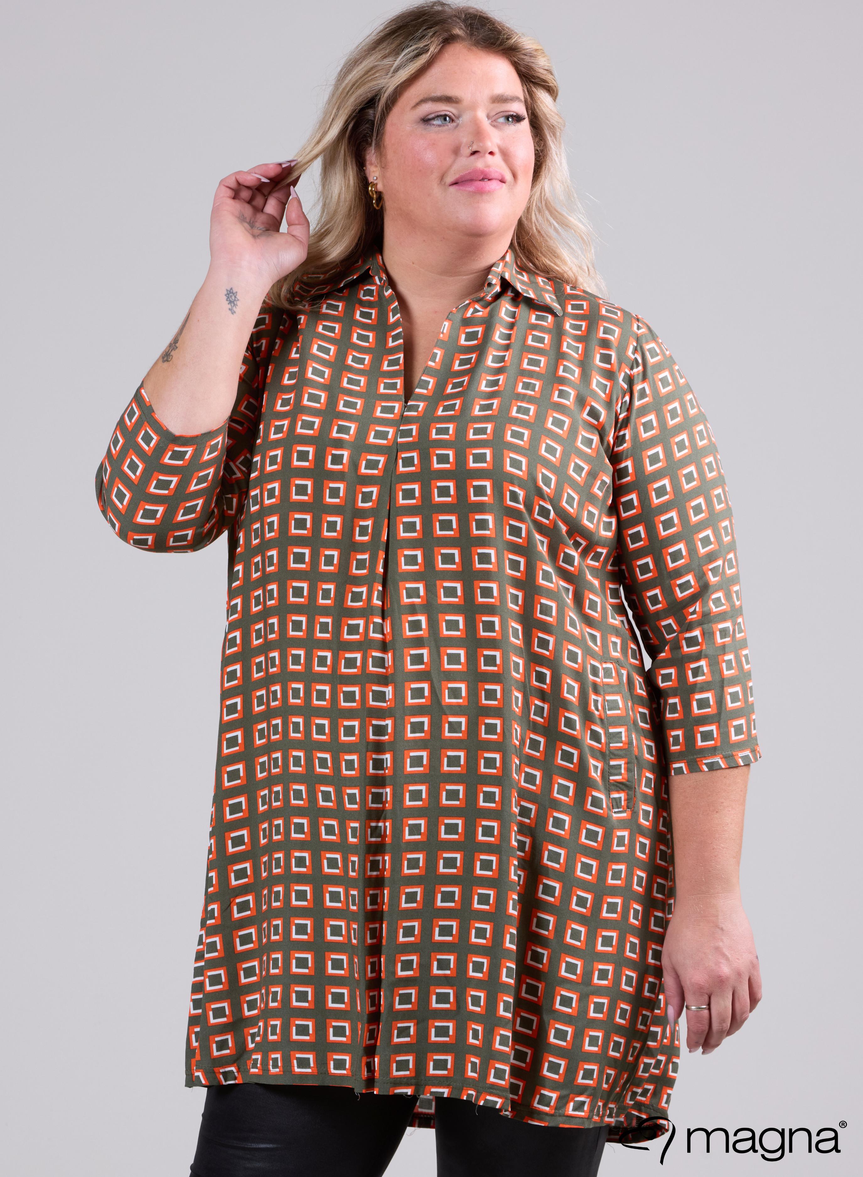 Magna A-line Light Viscose Tunic Blocks Green Orange