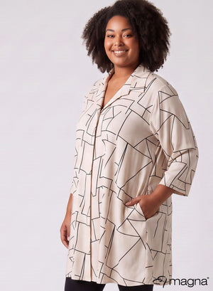 Magna A-line Light Viscose Tunic Free Geometric Lines Sand