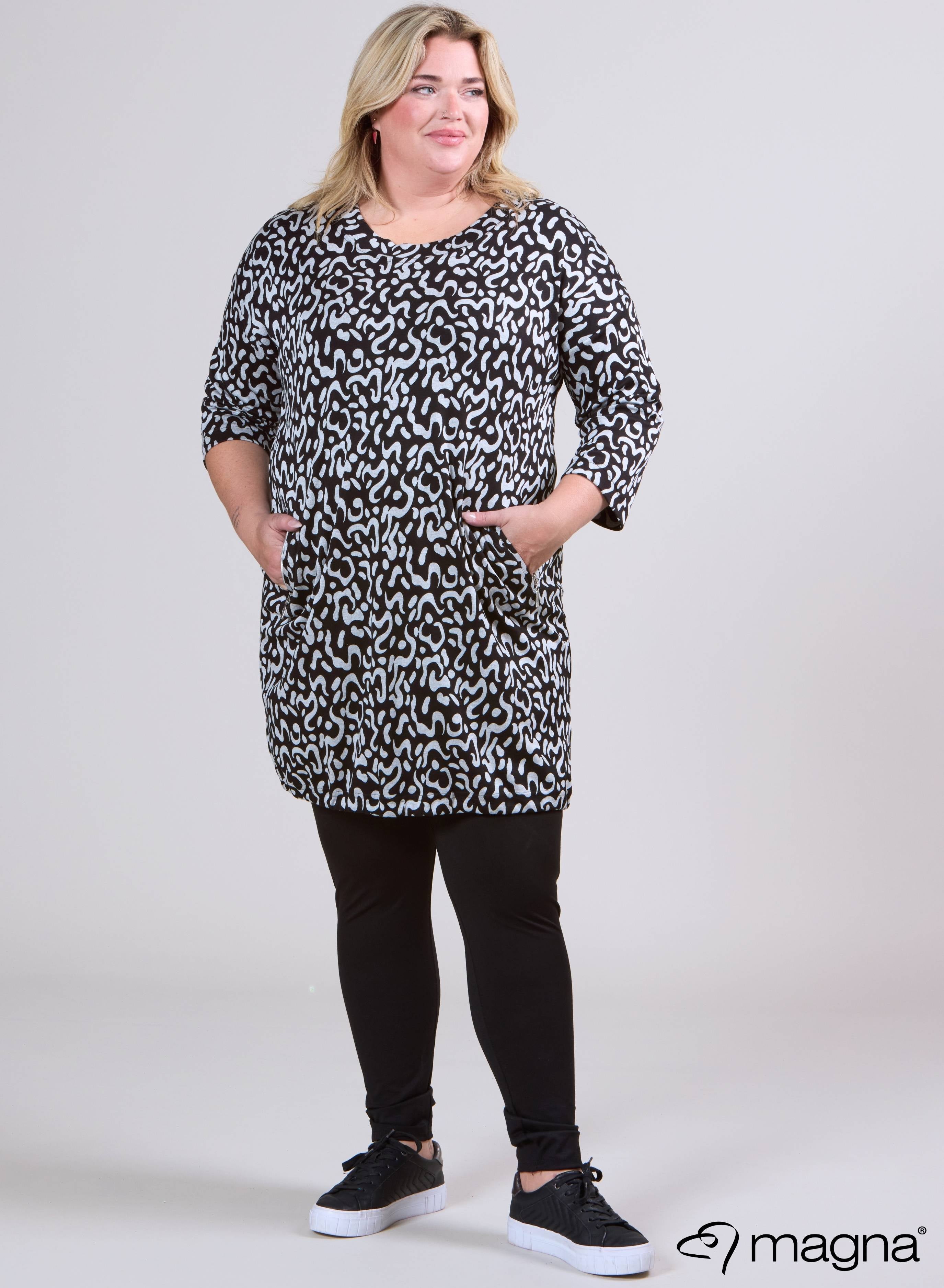 Magna Warme Viscose Tuniek met Ballonmouwen en Rits Worm Patroon Grij