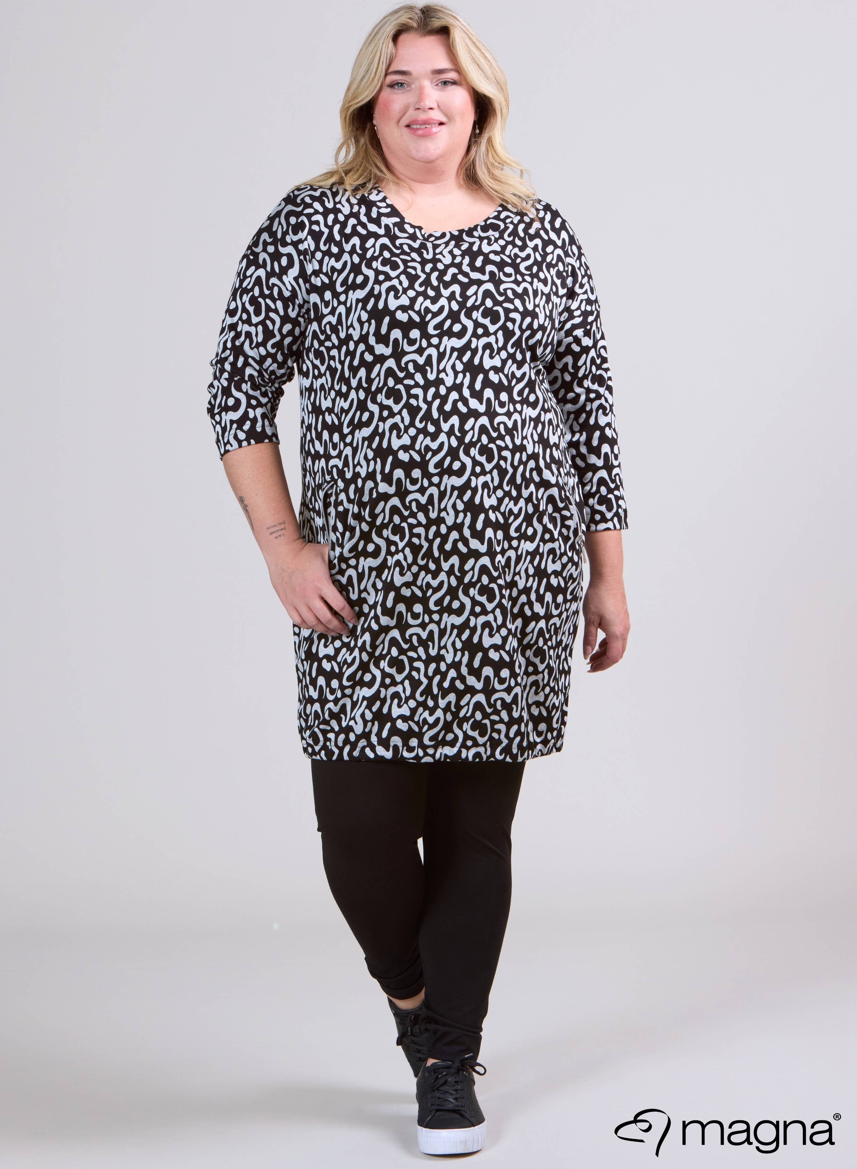 Magna Warme Viscose Tuniek met Ballonmouwen en Rits Worm Patroon Grij