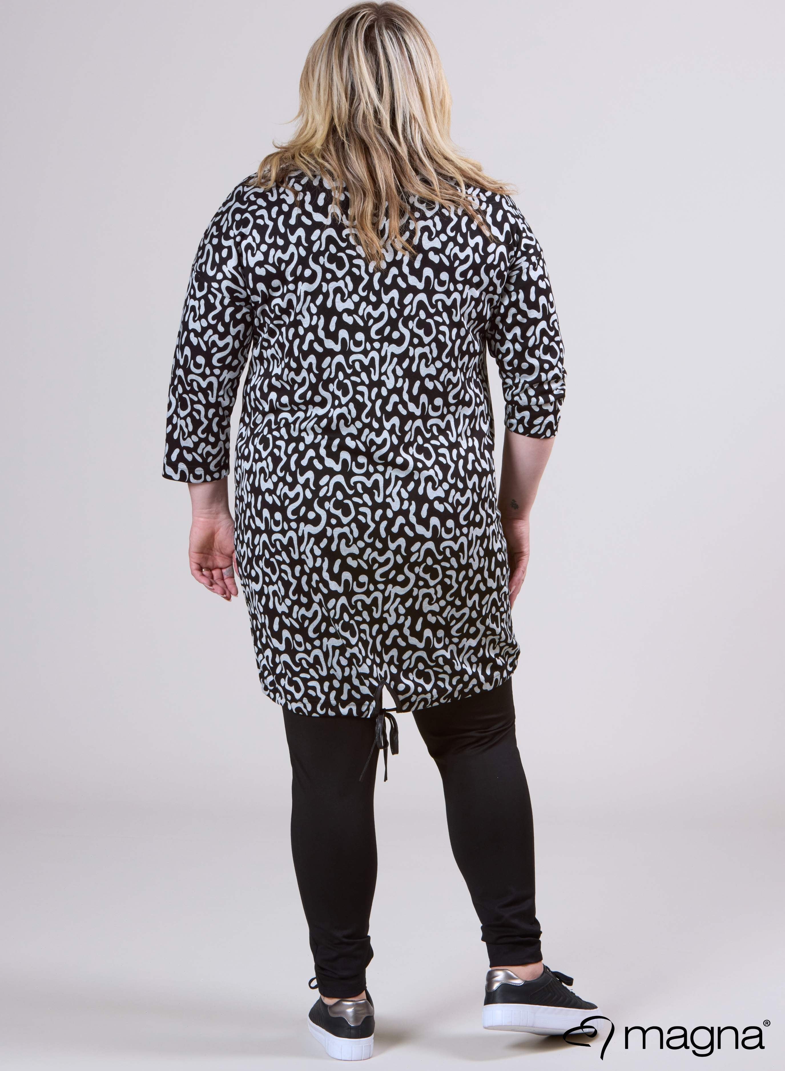 Magna Warme Viscose Tuniek met Ballonmouwen en Rits Worm Patroon Grij