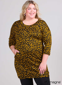 Magna Warm Viscose Balloon Zip Tunic Worm Pattern Musterd