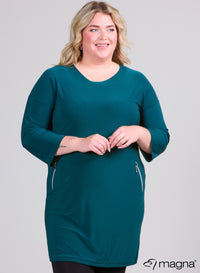 Magna Balloon Zip Tunic Solid Bottle Green