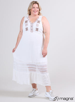 Magna Embroidery Light Viscose Dress White