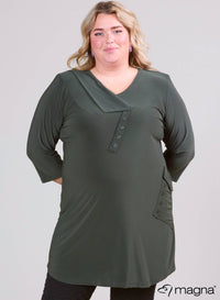Magna Double Button Tunic Solid Olive Green