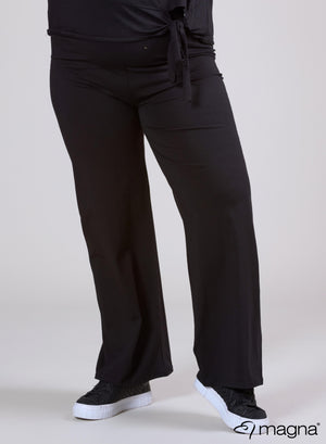 Magna Cotton Wide Leg Elastic Trouser Black
