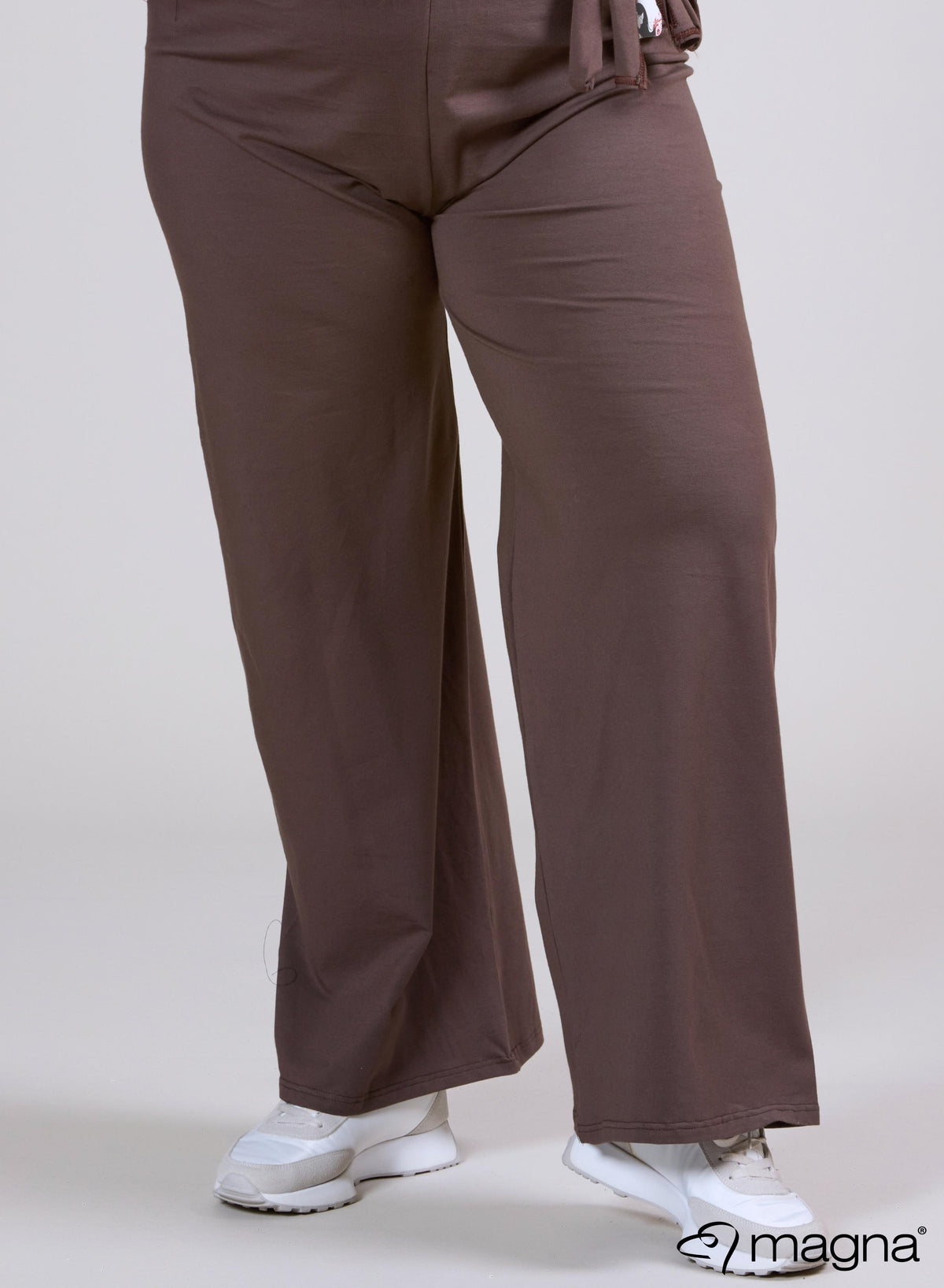 Magna Cotton Wide Leg Elastic Trouser Brown