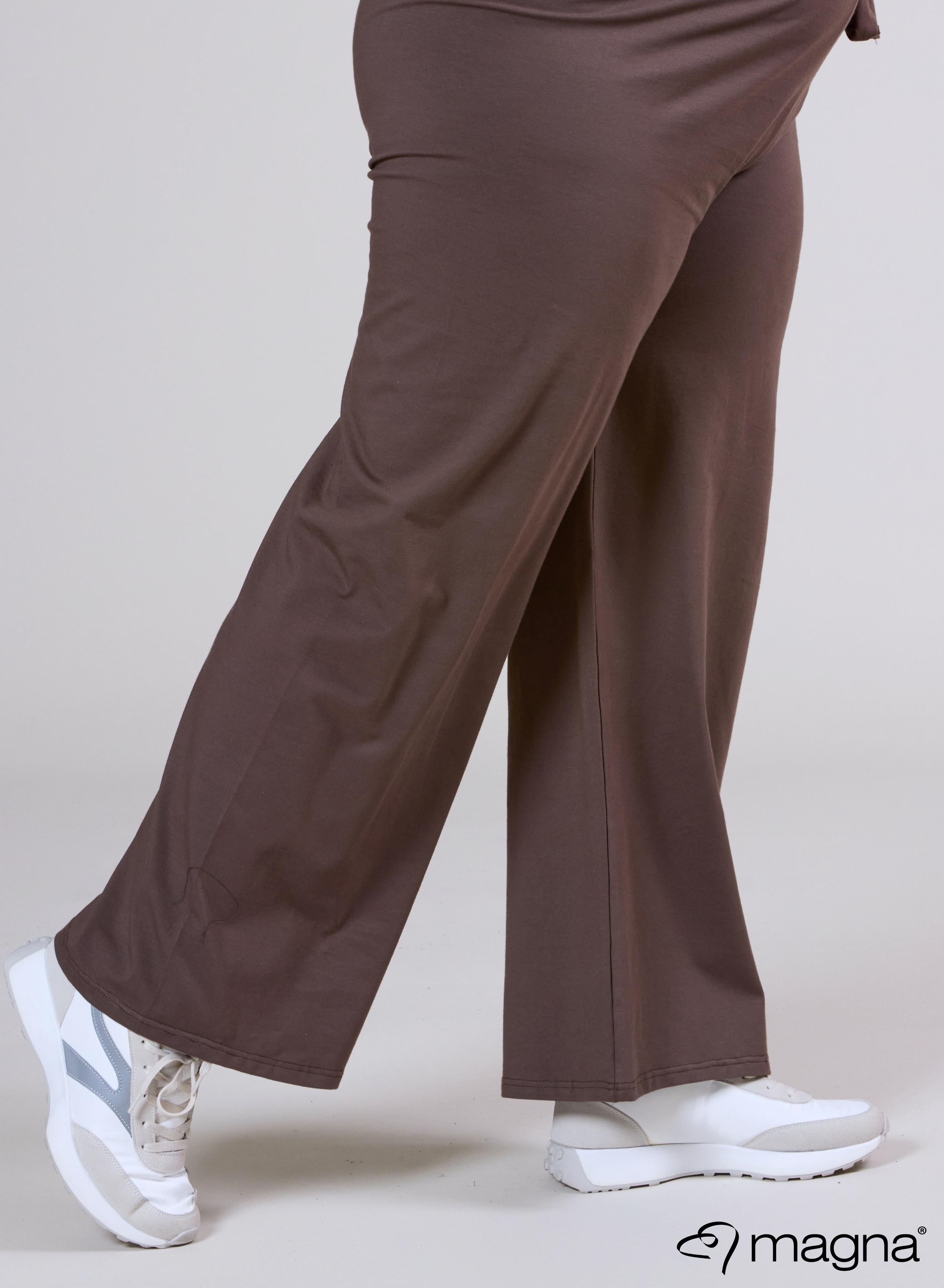 Magna Cotton Wide Leg Elastic Trouser Brown
