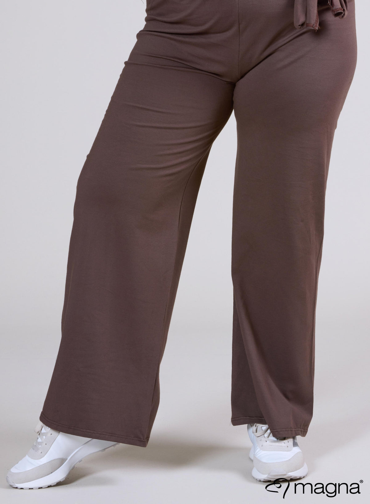 Magna Cotton Wide Leg Elastic Trouser Brown