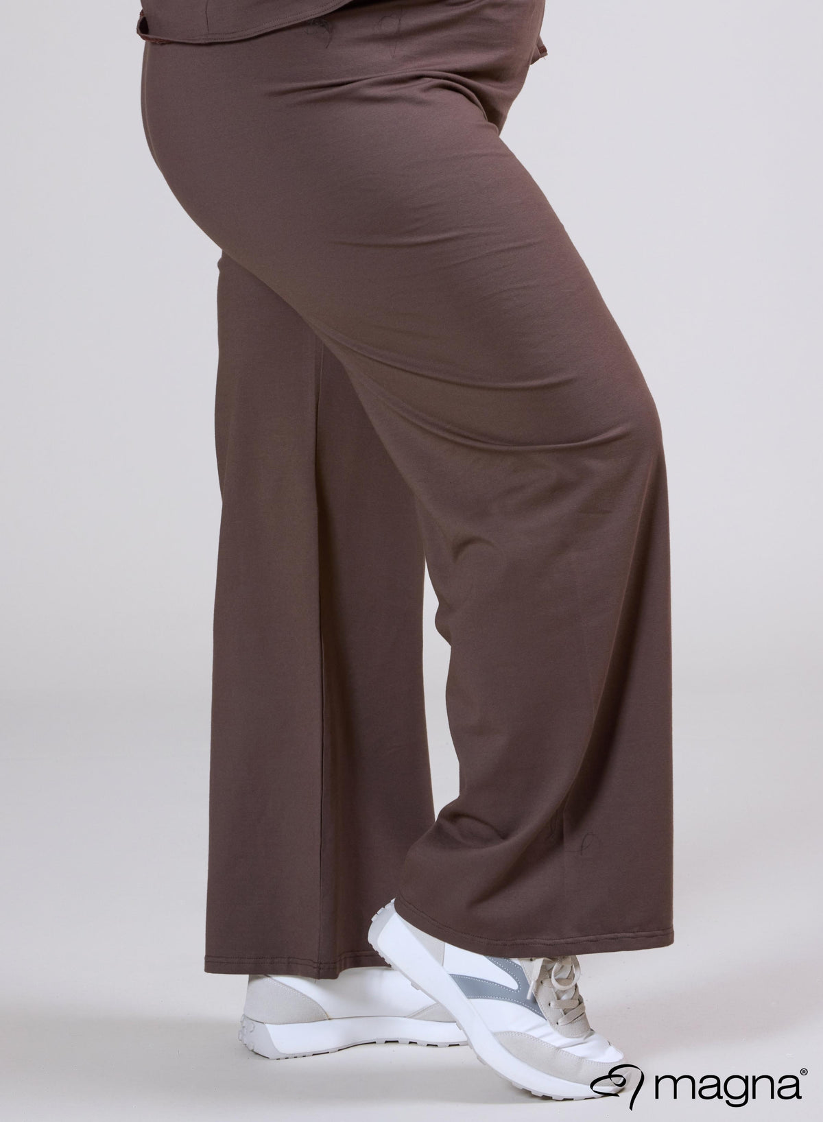 Magna Cotton Wide Leg Elastic Trouser Brown