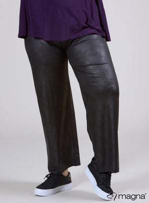 Magna Leather Look Elastic Trouser Black
