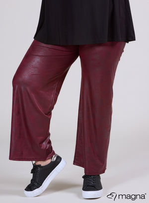 Magna Leather Look Elastic Trouser Wine Red