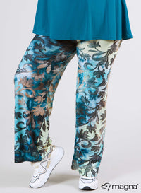 Magna Wide Leg Mesh Jacquard Broek Fall Leaves  Petrolblauw