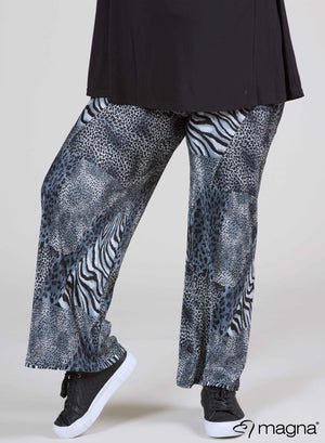 Magna Pleated Wide Leg Elastic Trouser Animal Print Grey