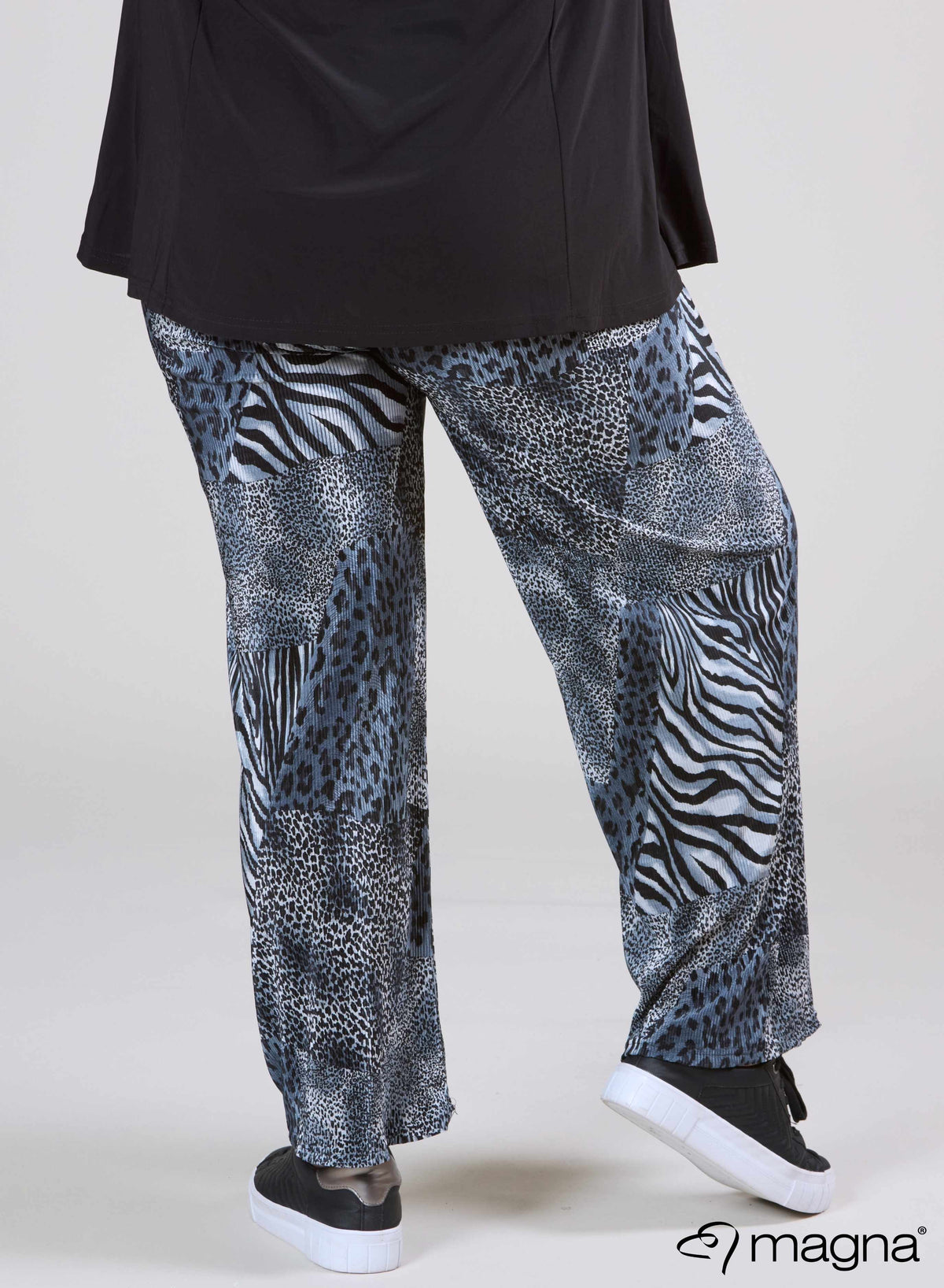 Magna Pleated Wide Leg Elastic Trouser Animal Print Grey