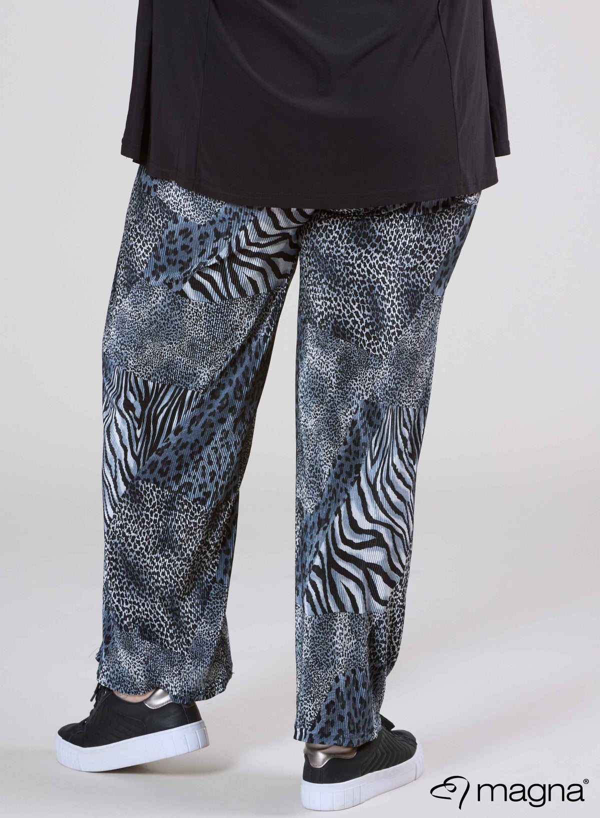 Magna Pleated Wide Leg Elastic Trouser Animal Print Grey