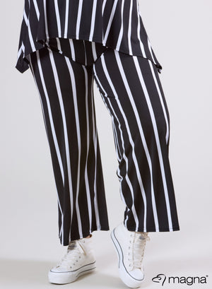 Magna Wide Leg Elastic Trouser Black & White Lines
