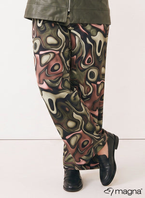 Magna Wide Leg Elastic Trouse Green Fluid Design